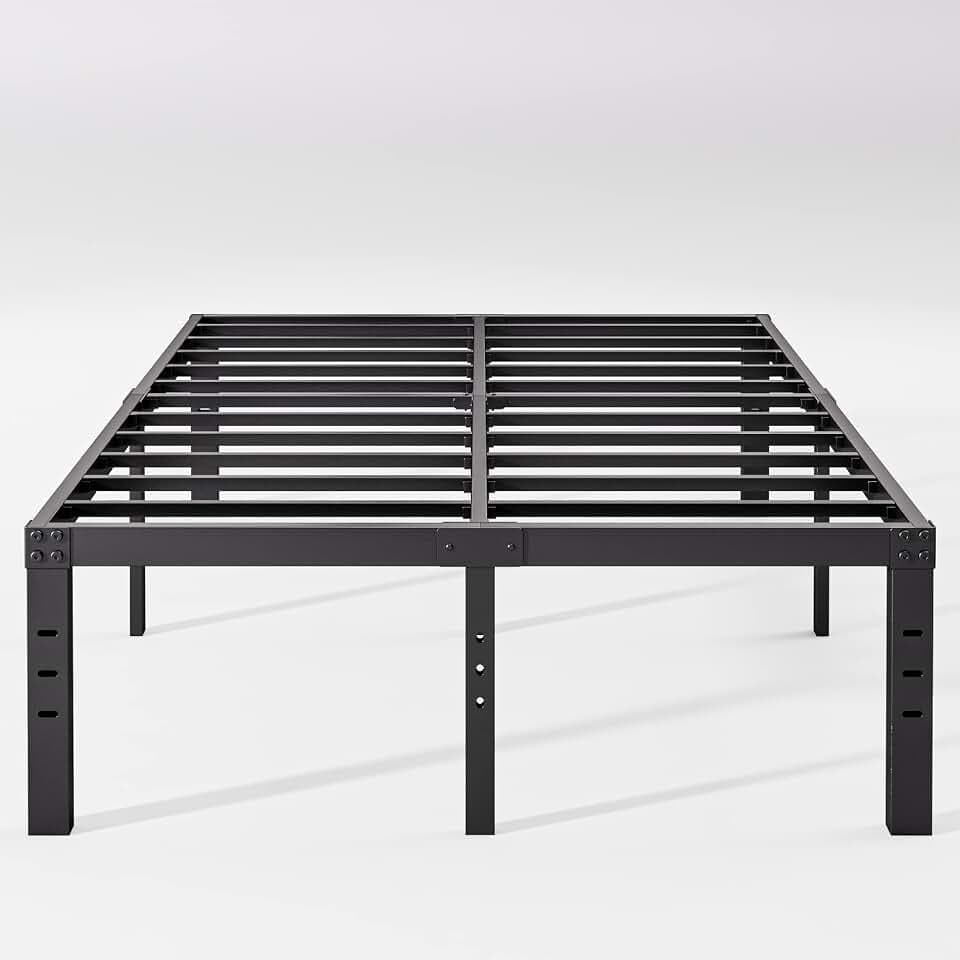 18 Inch Metal Cal King Bed Frame with Storage, Black, No Box Spring