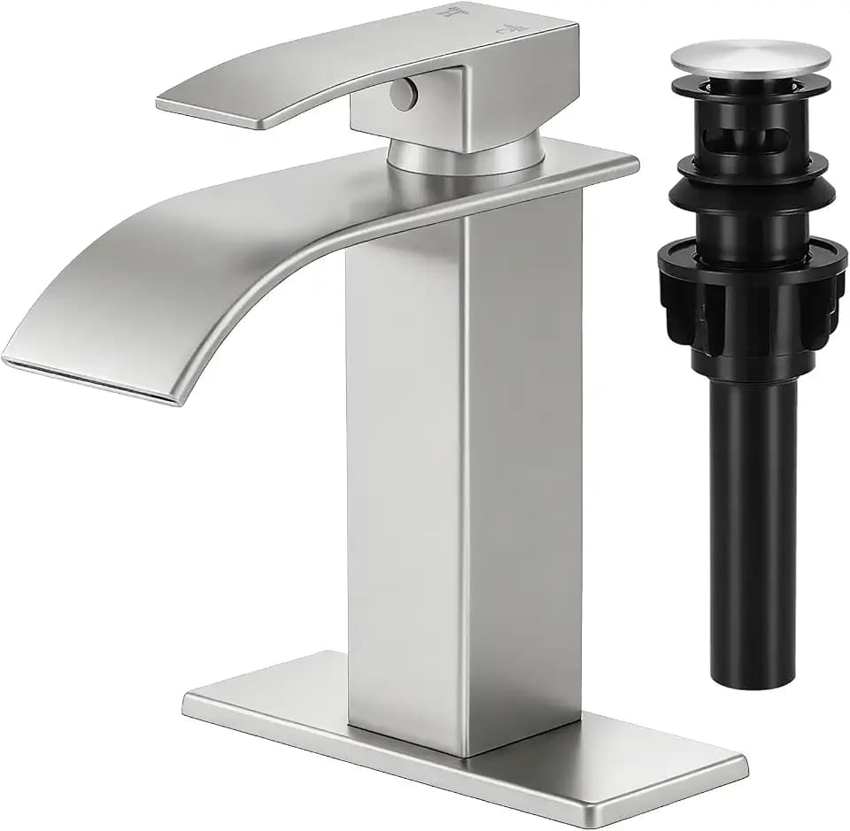 Bathroom Faucet Brushed Nickel Waterfall Single Handle Vanity Faucet