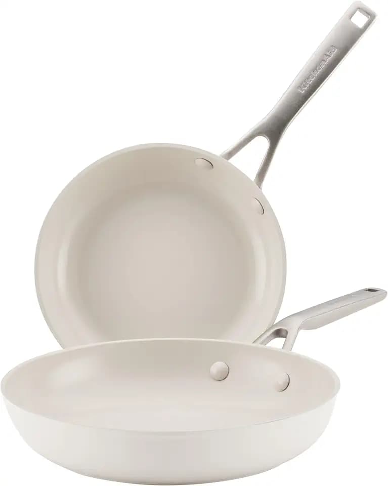 KitchenAid Ceramic Induction Skillet Set, 2-Piece, Porcelain White