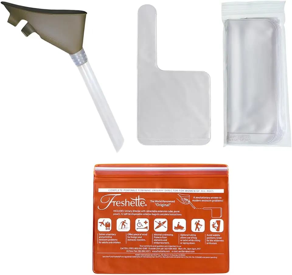Complete Portable Female Urinary Device Kit, Vinyl Case, Reusable, Portable Urinal & 12 Collection Bags, Female Pee Funnel Allows Women to Pee Standing Up, Outdoor Use, Music Festivals