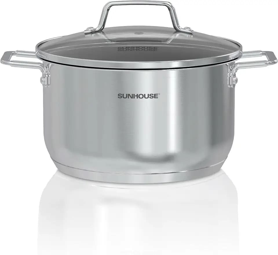 SUNHOUSE 6.5 QT Stock Pot with Lid, 5-Ply Stainless Steel Pots for Cooking