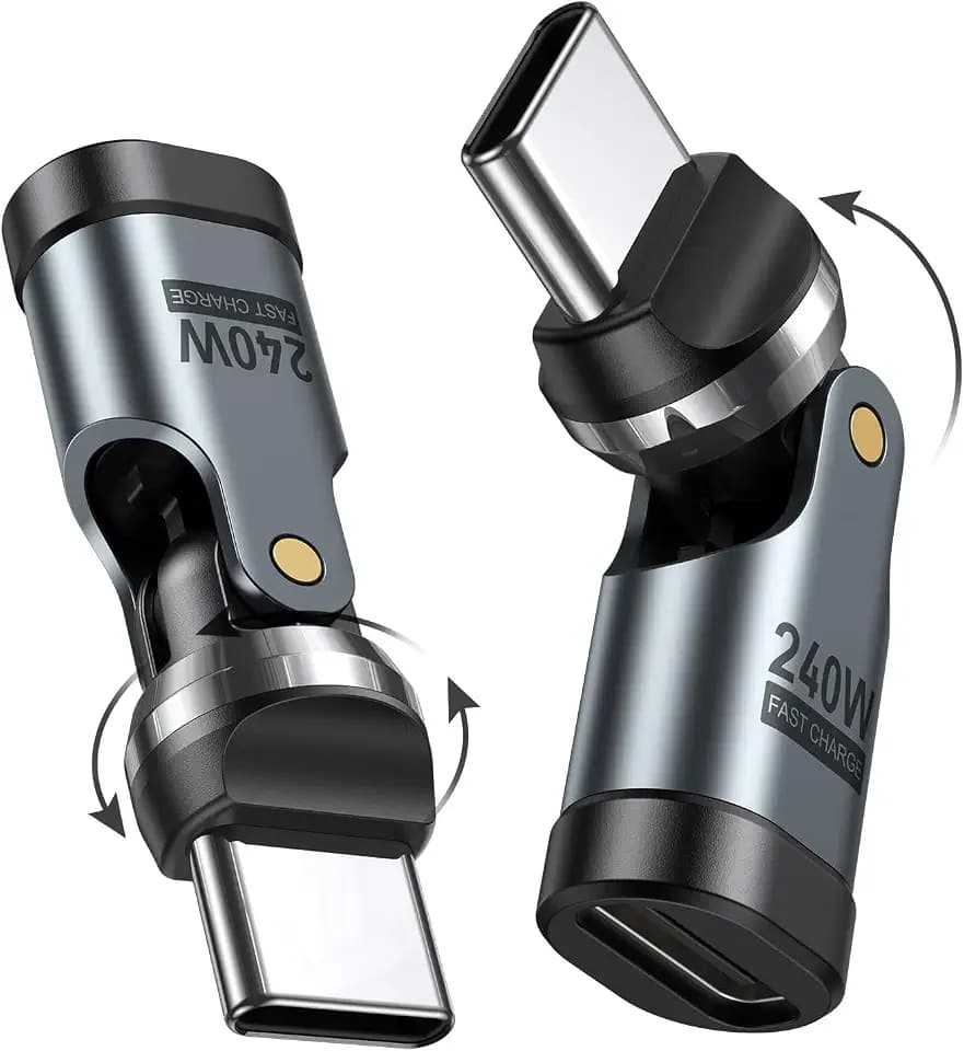 AUFU 240W USB C auf USB C Adapter, USBC 90 Grad Adapter 2 Stück, 540° Drehung PD-Schnellladung und Datenübertragungs Type C Winkelstecker für Phone17/16, Mac-Book Pro, Laptops & Typ-C Geräte