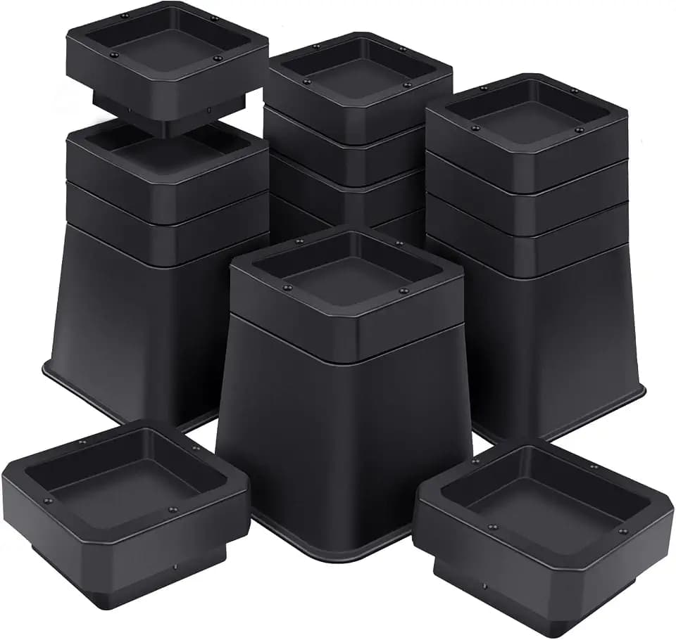 ANNKUT Bed Risers 6 Inch Heavy Duty, Lifts 3, 4, 5 or 6 Inch, 4 Pack Black