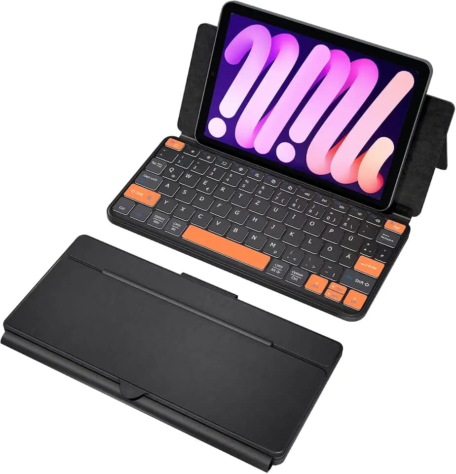 Doohoeek Tragbare Dual Bluetooth Tastatur für Tablet & Smartphone, Mini Keyboard mit verstellbarem Ständer bis 150°, Hintergrundbeleuchtung, Wiederaufladbar, Kompatibel mit iOS/Android/Windows
