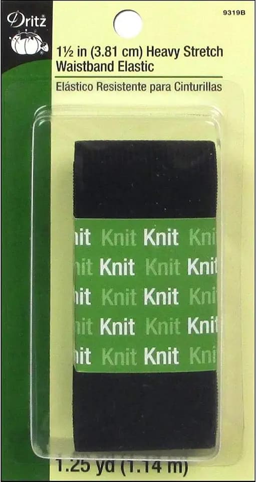 Dritz 9319B Heavy Stretch Waistband Knit Elastic, Black, 1-1/2-Inch x 1-1/4-Yard