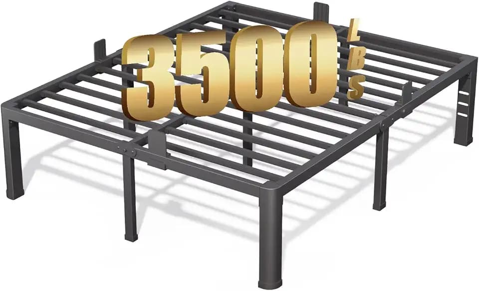 FUIOBYVV 18 Inch Queen Bed Frame with Rounded Corner and Headboard Hole Mattress Retainers 3500 LBS Metal Heavy Duty Steel Slats Support No Box Spring Needed Platform Noise Free Easy Assembly