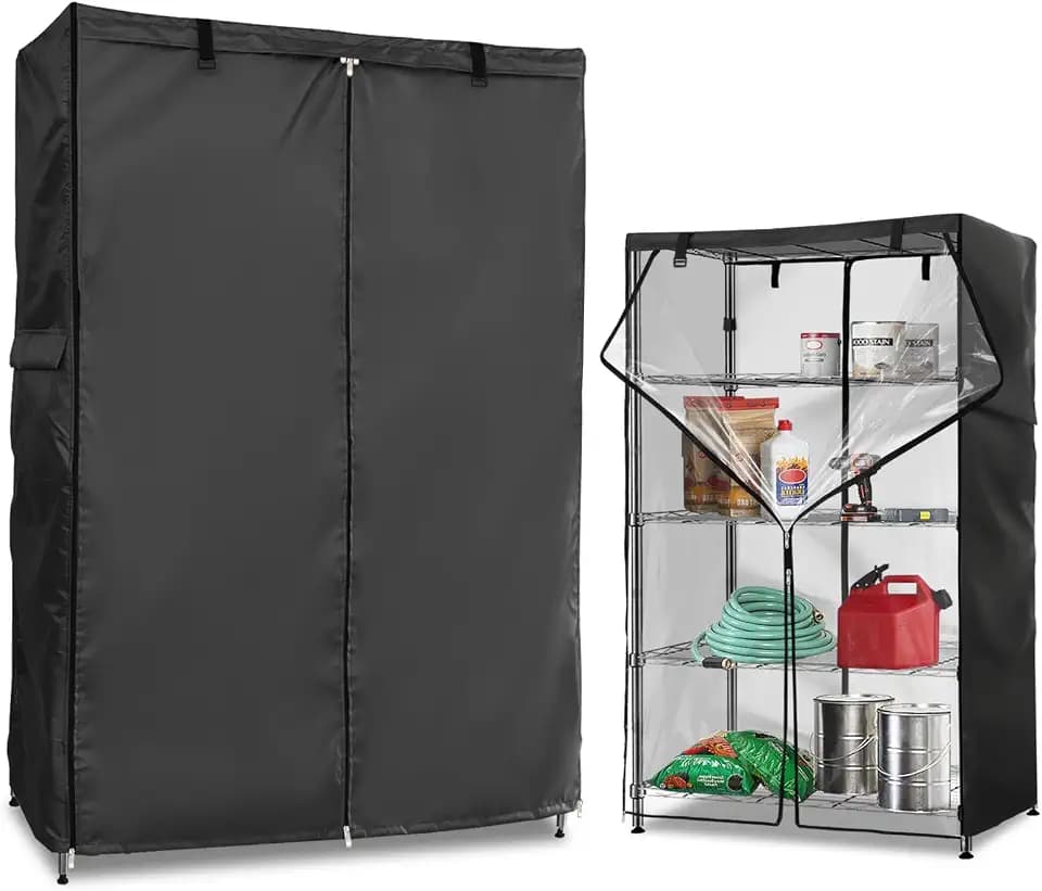 Wire Rack Covers,Heavy Duty 600D Dustproof Waterproof Storage Rack Covers for Metal Shelves,Storage Shelf Cover with Zipper for Wire Shlef,48''W x 20''D x 71''H,Black with Clear Front