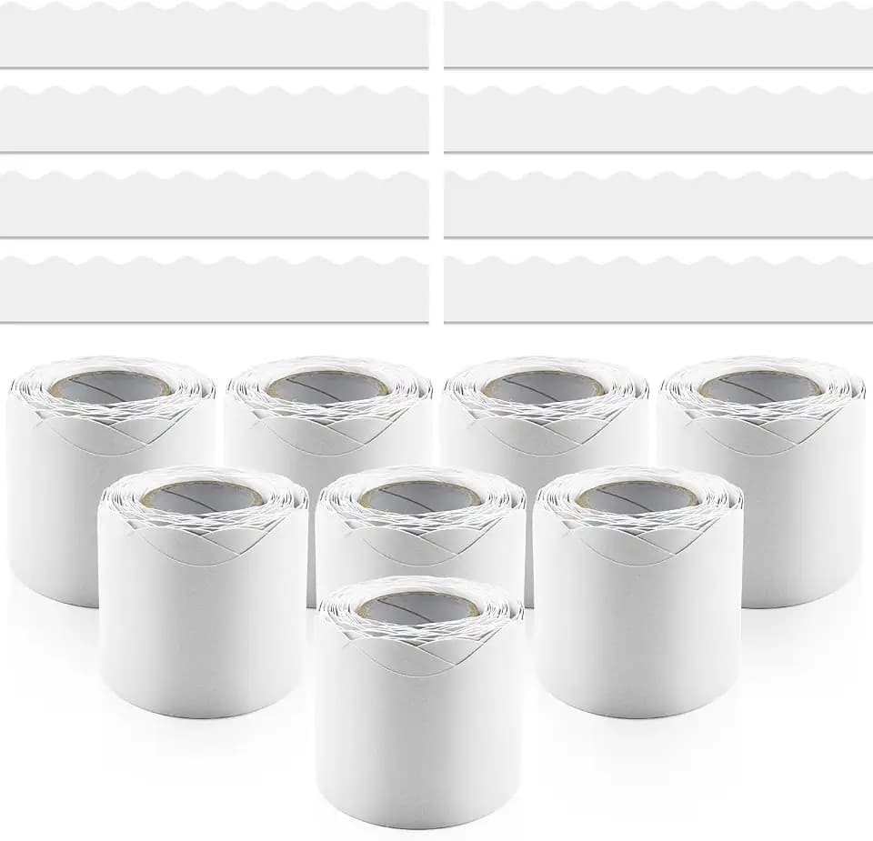 8 Rolls 262.4 Ft Bulletin Board Borders - White Scalloped Border Bulletin for Classroom, School & Office Decor - White Borders Classroom Bulletin Decorations