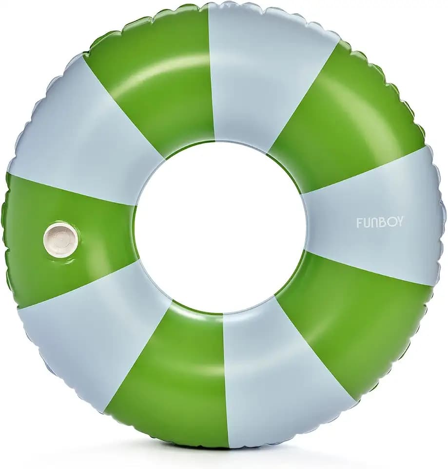 FUNBOY 46" Vintage Green&Blue Stripe Pool Float Inner Tube with Cup Holder