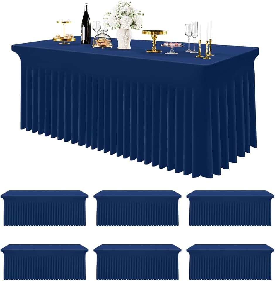 Smiry Spandex Tablecloth 6 Pack, Elastic Fitted Stretch Tablecloth for 6FT Rectangle Tables, Waterproof Washable Table Cover Skirt for Wedding, Banquet & Parties (Navy, 72Lx30Wx30H Inch)
