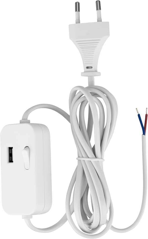 REV Kabel mit Schalter und Eurostecker Zwischenschalter mit USB-A, 2m, weiß