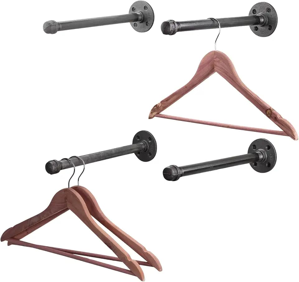 PIPE DECOR Industrial Pipe Wall-Mounted Clothing Rack, Commercial or Residential Wardrobe Clothes Display, Heavy Duty Steel Grey Black Metal Garment Bracket, 1/2 in. X 8 in. (4 Pack)