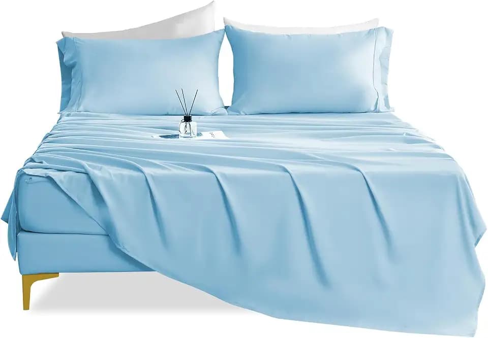 CozySmile Silky Soft Twin XL Sheet Set - Luxury 3 Piece Breathable Cooling Microfiber Sheets, 16" Deep Pocket Easy Care Wrinkle Free Bedding Sheet and Pillowcase Set, Skye Blue