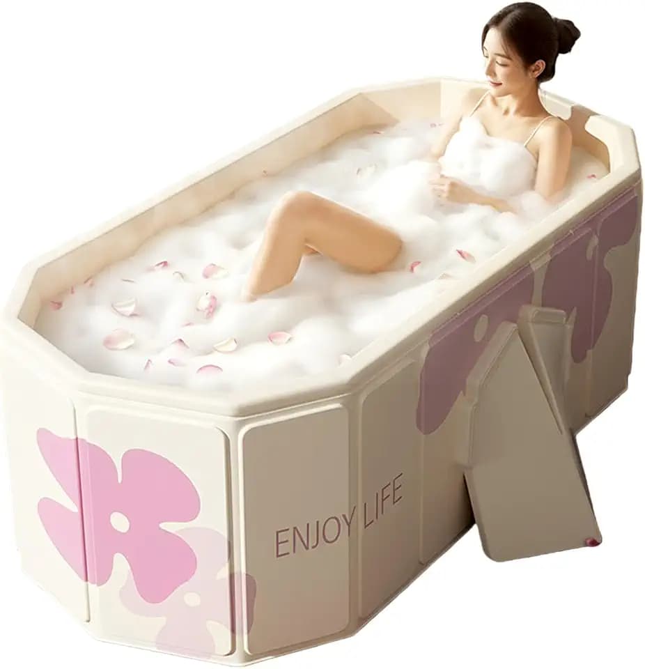 Foldable Bathtub for Adult 59'in Foldable Collapsible tub Portable Bathtub for Bathroom Folding SPA Tub for Shower Stall, Ideal for Small Spaces Folding Tub (White, XL: 47"L x 33.8"W x 19.5"H)