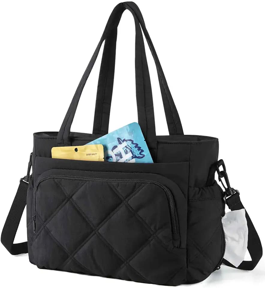 BAGSMART Lunch Bag Women Large Lunch Box Insulated Tote Bag with Multi-Pockets Quilted Puffy Tote for Work, Outdoors