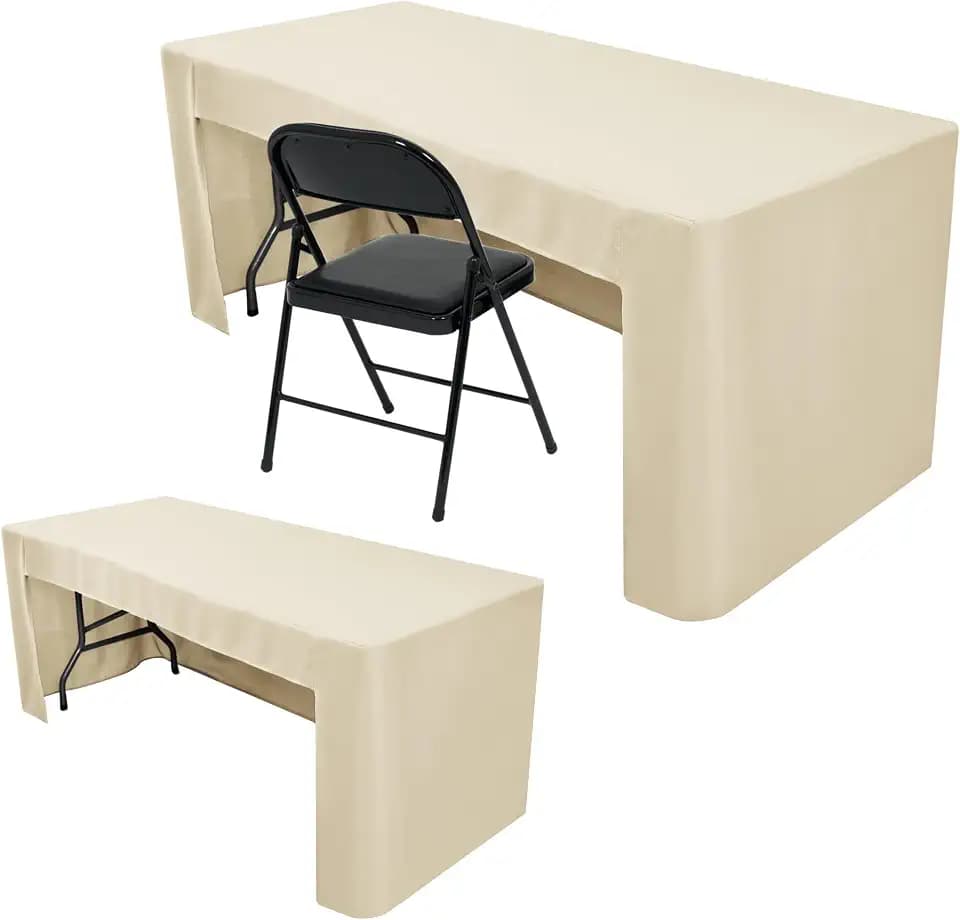 Beige Tablecloths For 6 Ft Rectangle Table With Open Back For Vendor 2 Pcs