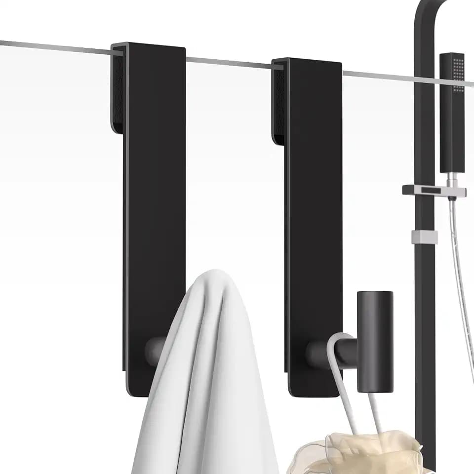 PMMASTO 7.5 Inch Shower Door Hooks, Black- 2 Pack, T Shape