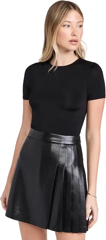 alice + olivia Women's Chara Vegan Leather Pleated Mini Dress