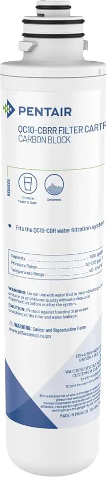 Pentair Pentek QC10-CBRR Quick-Change Carbon Block Replacement Cartridge, 0.5 Micron, 500 Gallon Capacity, For QC10-CBR System, NSF/ANSI 42 and 53 Certified