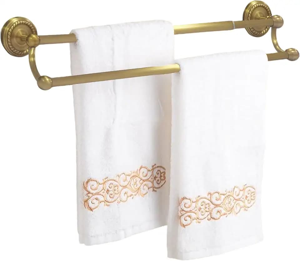 Gold Double Towel Bar, Antique Brass Bathroom Towel Racks Wall Mounted