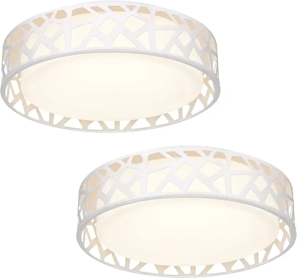 Light Fixtures Ceiling 2 Pack, 12 inch 20W 1400 Lumens Flush Mount Lights, Dimmable 3000K Warm White, ETL Listed for Kitchen, Hallway, Bedroom, Stairways (Metal Body and Acrylic Shade)