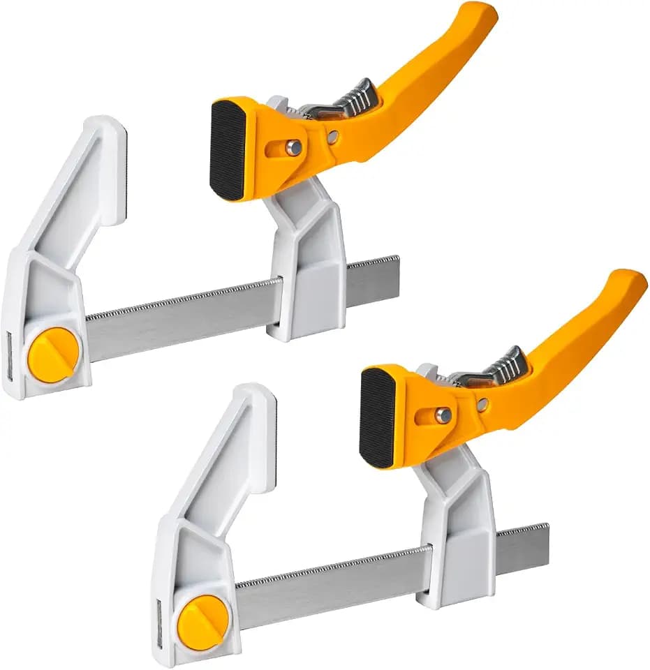 POWERTEC 4-Inch Bar Clamps (2-Pack) – Fast Action Gear Clamp w/ 440 lb Capacity, Quick-Release Woodworking Clamps with Aluminum Jaws & Spreader Function (72121)