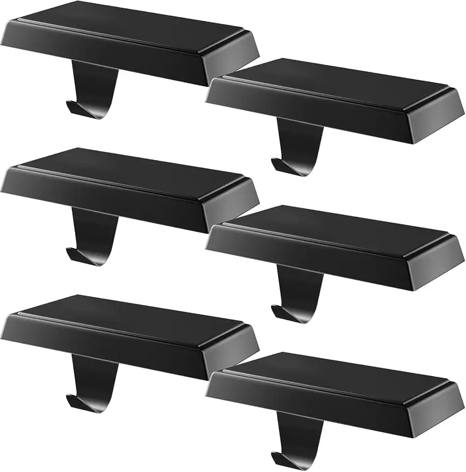 6 Pack Christmas Stocking Holder Bases - Mantel Stocking Hangers Hanging Hooks for Fireplace Stand Holder Weighted Hangers for Xmas Holiday Decoration (Black, 6)