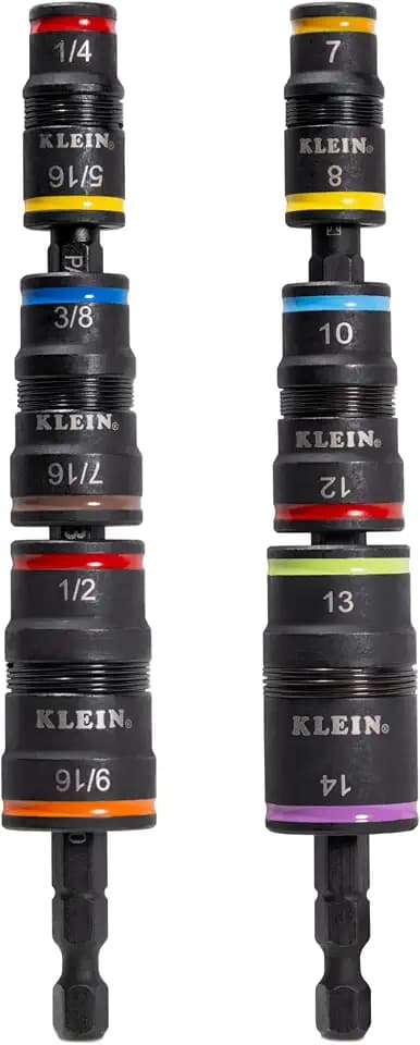 Klein Tools 32933KIT SAE and Metric Impact-Rated Socket Set, 6 Flip Sockets with 12 Hex Driver Sizes, 1/4-Inch Bit Holder, Two Impact-Rated 5-Inch Shafts