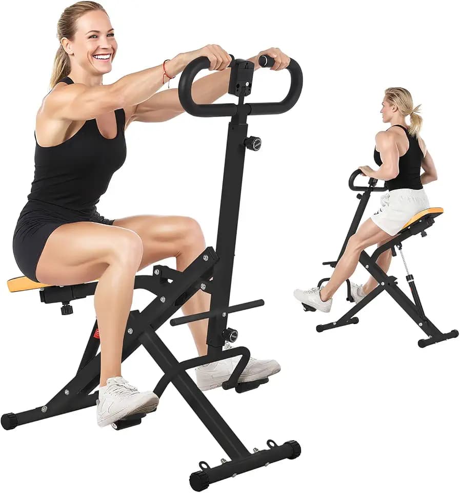 Garvee Squat Machine, Squat Assist Trainer with Adjustable 12 Level Resistance, Foldable Squat Ride Rowing Machine, Full Body Workout Gym for Glutes Legs Workout, 350 LBS Capacity