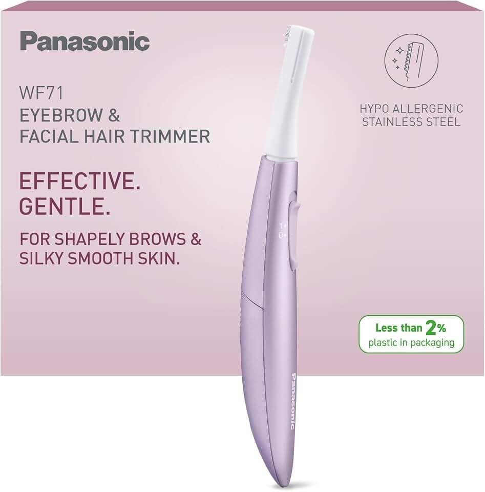 Panasonic ES-WF71-V503 Augenbrauen- und Gesichtshaartrimmer für Frauen, Augenbrauenformer, flexibler Kopf, hypoallergener Edelstahl, batteriebetrieben (AAA), Helllila