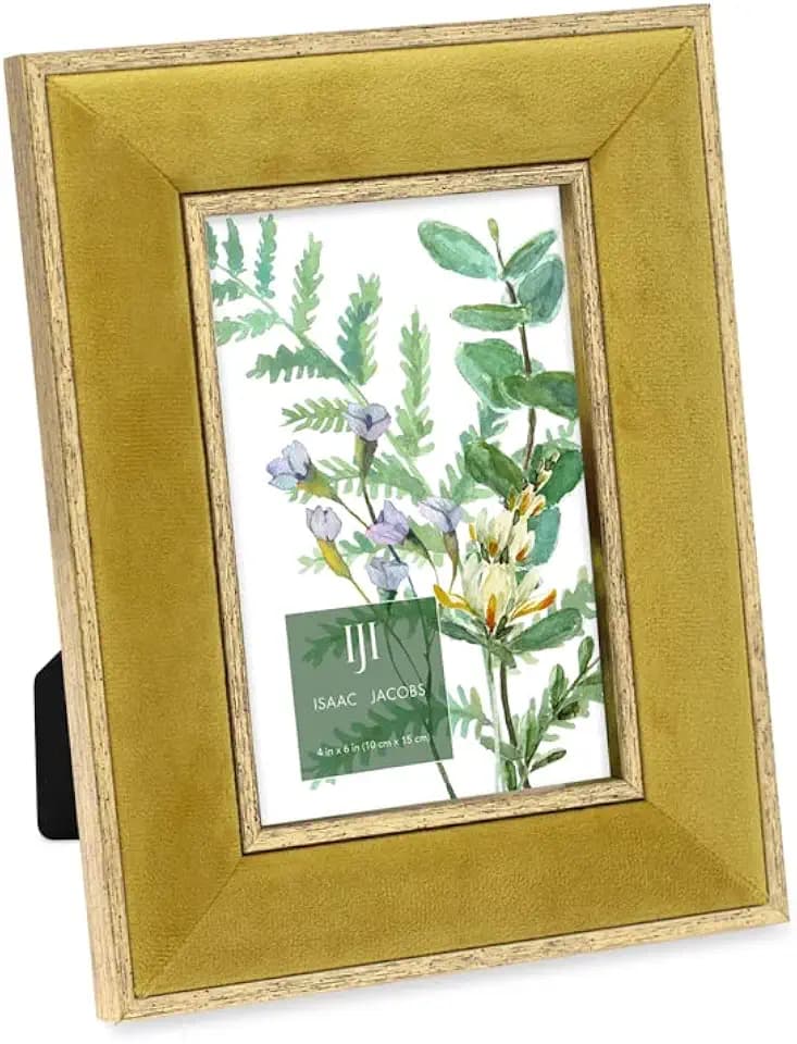 Isaac Jacobs 4x6 Mustard Velvet Picture Frame w/Metallic Gold Double Border