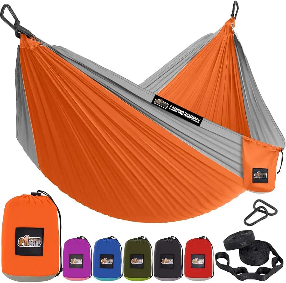 GORILLA GRIP Travel Camping Hammock, Durable Tree Straps, Double, Orange