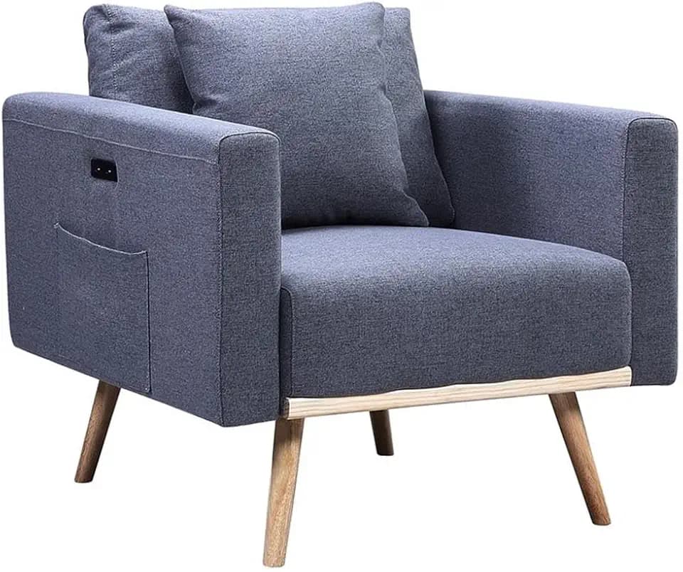 Lilola Home Easton 32.5-inch Dark Gray Linen Accent Chair — USB Charging Convenience, Comfortable Foam Cushioning, and a Matching Throw Pillow to Complete a Clean Contemporary Look