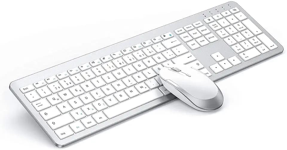 seenda SK38-3 Tastatur Maus Set Kabellos, Ultra-Dünne, Weiß und Silber