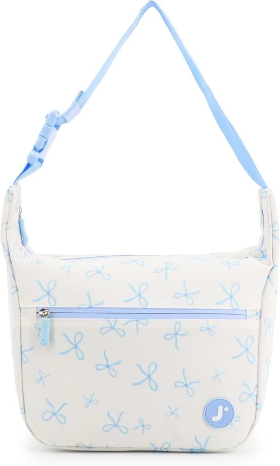 J World Lane Modern Lunch Bag with Shoulder Strap. Small Lunch Tote for Women and Men, Blue Bows