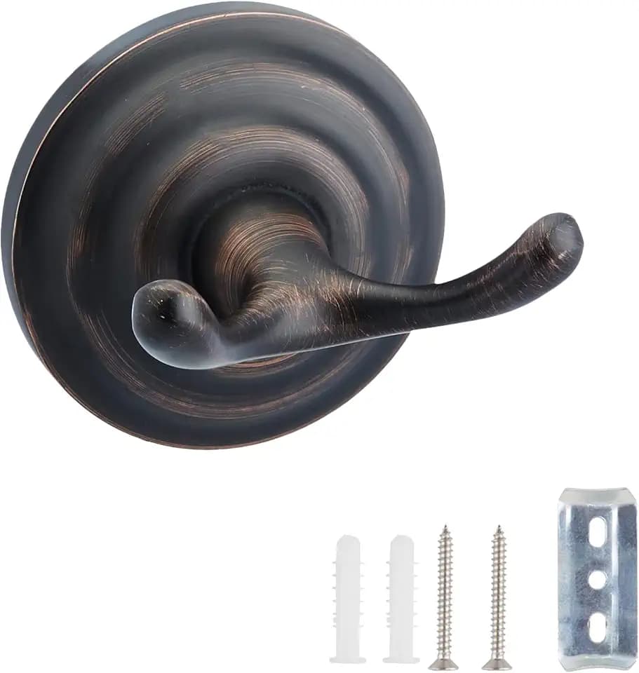 Amazon Basics Zinc Traditional Round Bathroom Towel and Robe Hook, Oil Rubbed Bronze, Easy Installation