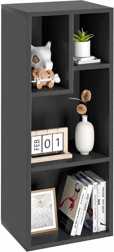 VECELO Cubby Storage Organizer Bookcase, Open Cube Display Shelf Cabinet, Freestanding Multicompartment Bookshelf for Decor, Toys, Books, Small Collectibles, Medium Vertical & Black