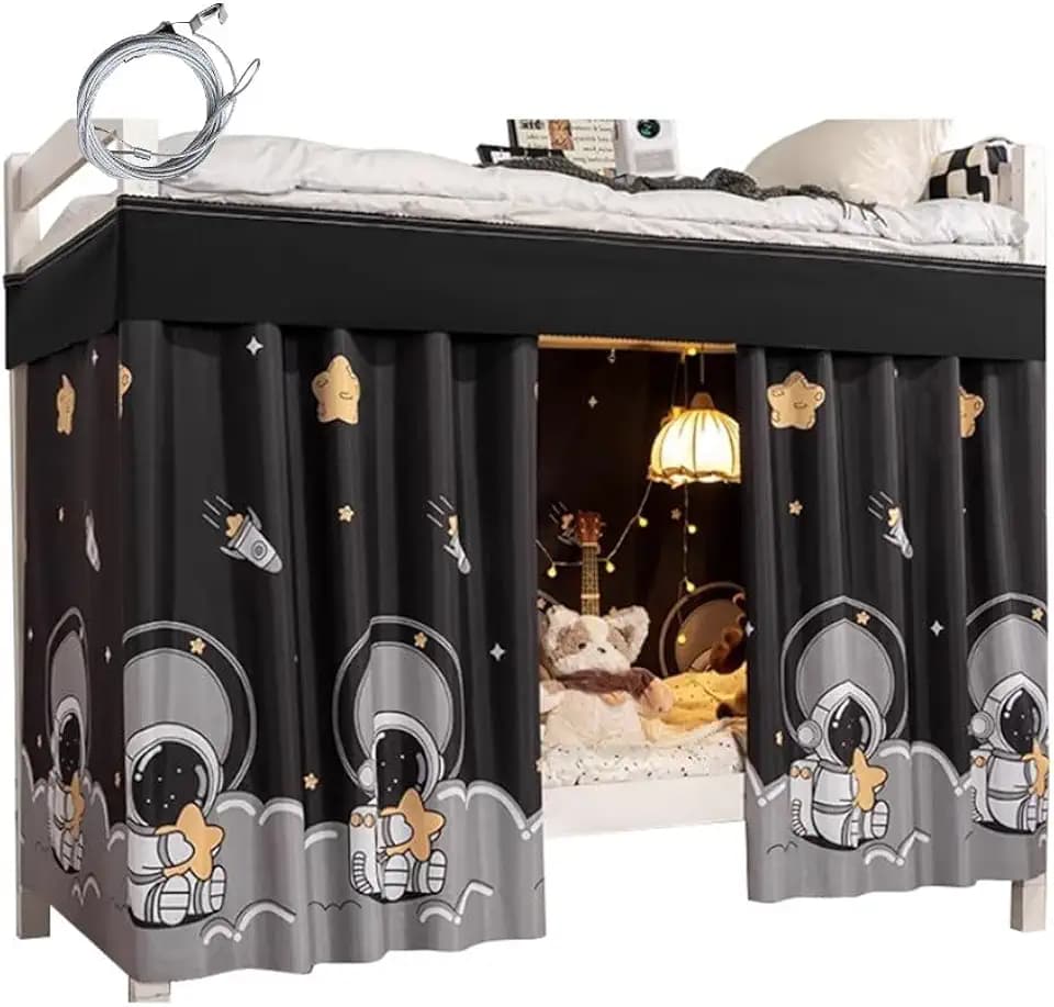 Blackout Bunk Bed Curtains, 2 Panels, Black Spaceboy