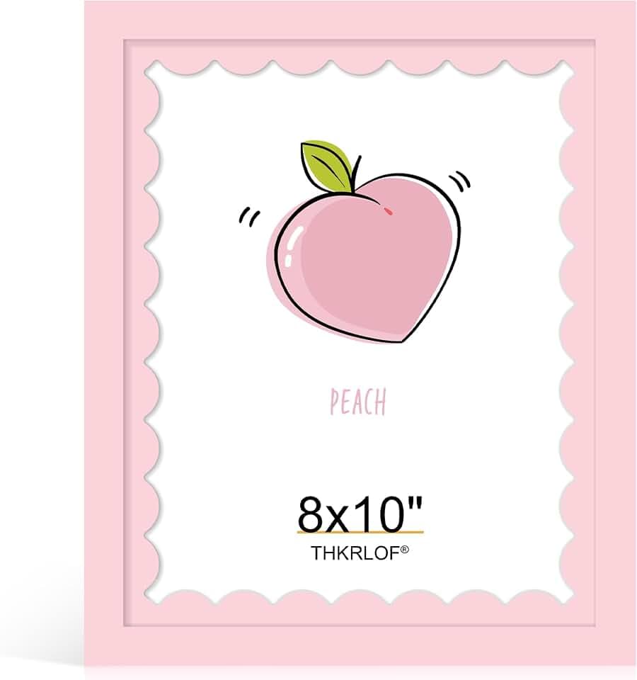 8x10 Picture Frame with Real Glass, Colorful Solid Wood Photo Frames with Wavy Mat for Tabletop and Wall Hanging, Pink, 1 Pack