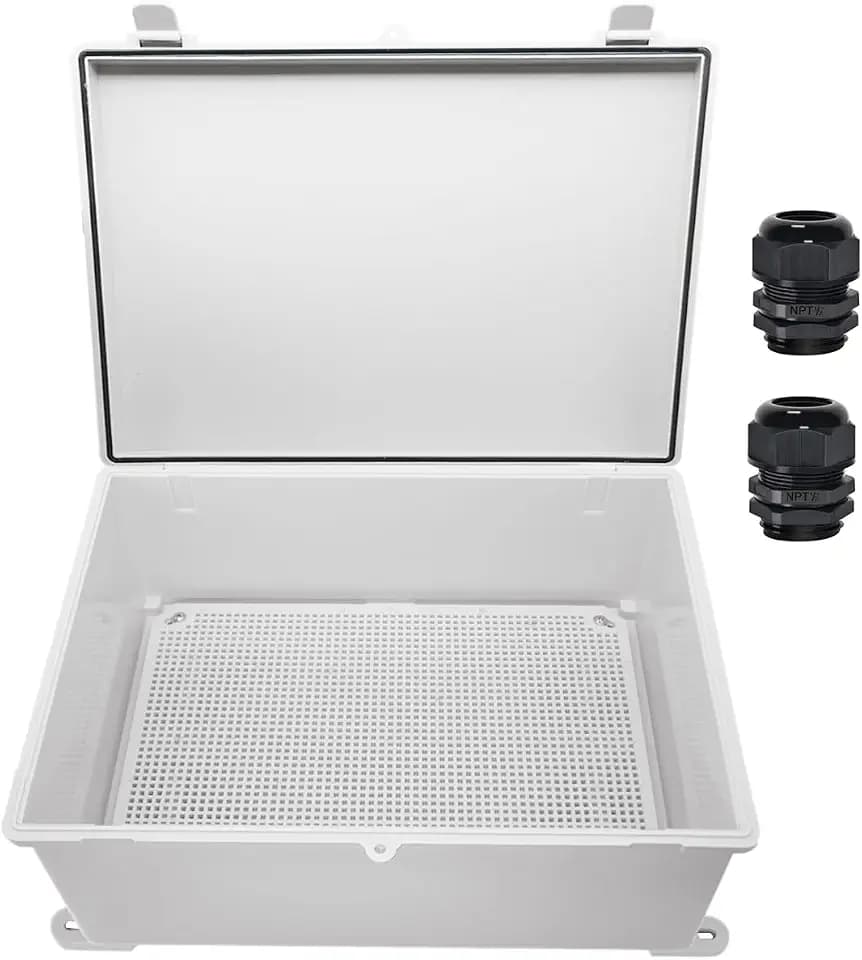 Zulkit Junction Box ABS Plastic Waterproof IP65 Electrical Boxes Hinged Shell Outdoor Universal Project Enclosure with Mounting Plate and Wall Brackets Grey (390x290x160 mm)