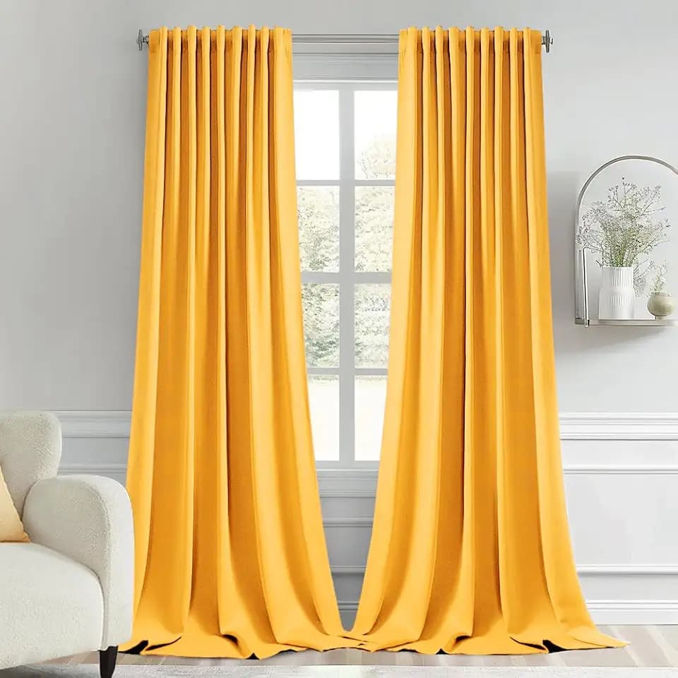 MIULEE Yellow Back Tab Blackout Curtains 52x96 Inch Long 2 Panels Set