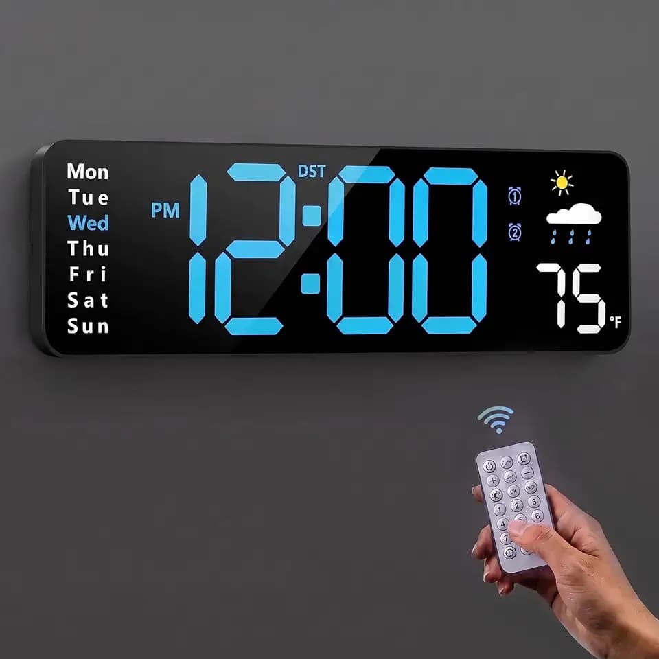Digital Wall Clock with Remote Control for Indoor Wall Decoration (Blue)