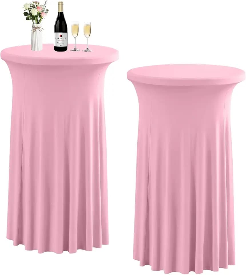 2 Pack 24 x 43 Inch Cocktail Table Skirt Round Spandex Stretch Cocktail Tablecloth Fitted High Top Table for Wedding Party Bar Banquet (Pink)