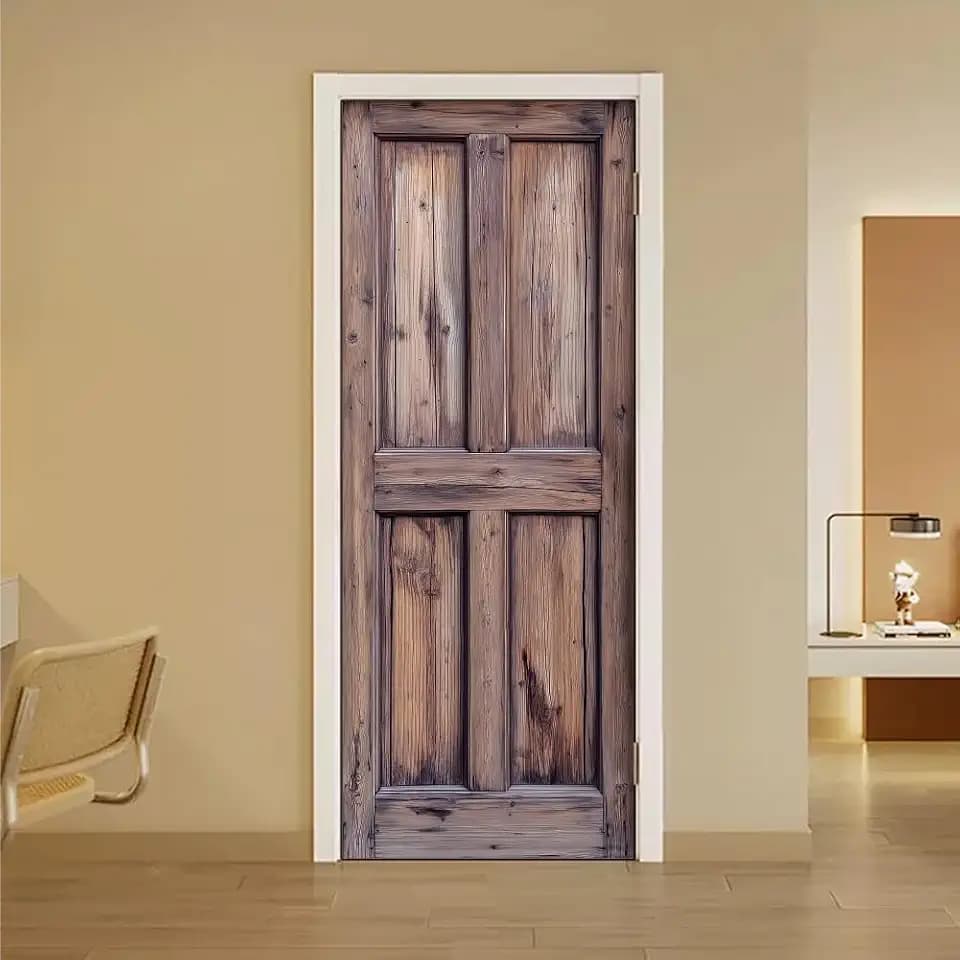 arricraft 2 Sheets Self-Adhesive Door Sticker, 31.5x78.7inch Dilapidated Wooden Doors Pattern Door Murals Stickers PVC Removable Wallpaper Decoration for Bedrooms Living Room