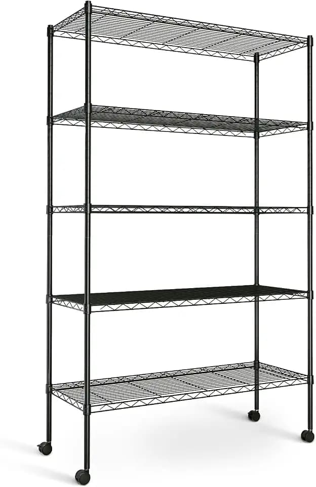 Simple Deluxe Heavy Duty 5-Tier Storage Shelving Unit, 35.83" W x 13.98" D x 61.02" H, 1250 Lbs Loading Capacity, Black