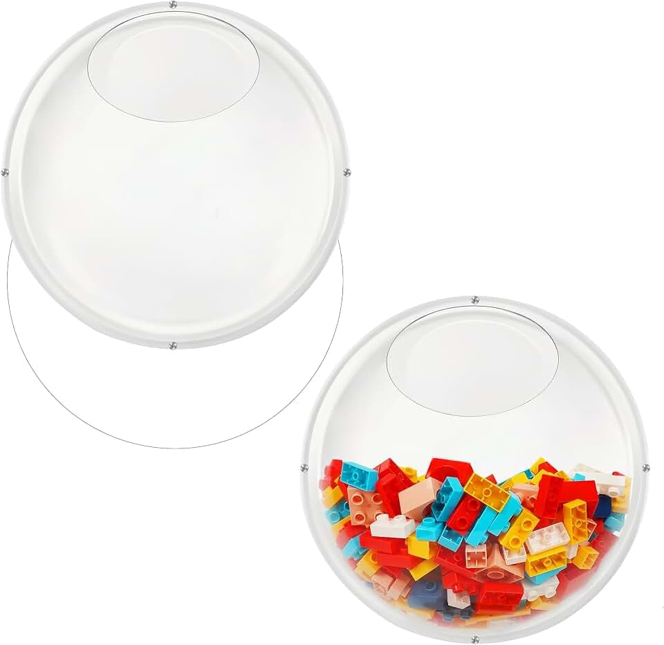 2 Pack Acrylic Wall Organizer Toy Storage, Clear Round Toy Dispenser with Back Panel for Playroom & Classroom, Space-Saving Transparent Toy Holder for Building Blocks, Toy Cars & Small Items