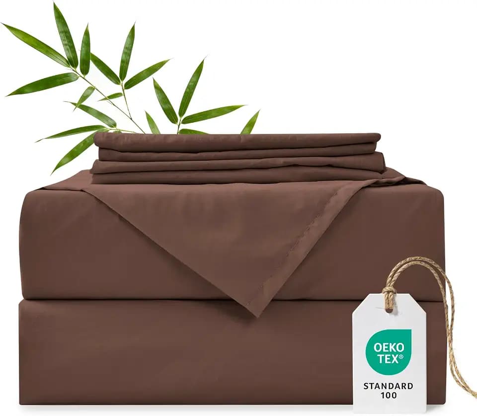 MCO Cooling Full Sheet Set, Rayon Derived from Bamboo Sheets, Luxury & Silky Bedding Set with 16" Deep Pocket (Full, Chocolate Brown)