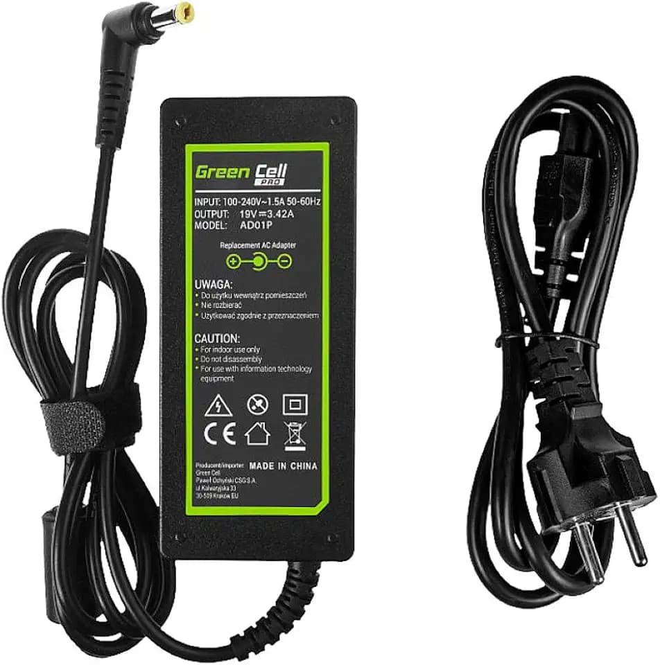 Green Cell Netzteil für Acer Aspire 5741G 5742 5742G E1-521 E1-531 E1-531G E1-570 E1-571 E1-571G Laptop Ladegerät inkl. Stromkabel (19V 3.42A 65W) Farbe: Schwarz