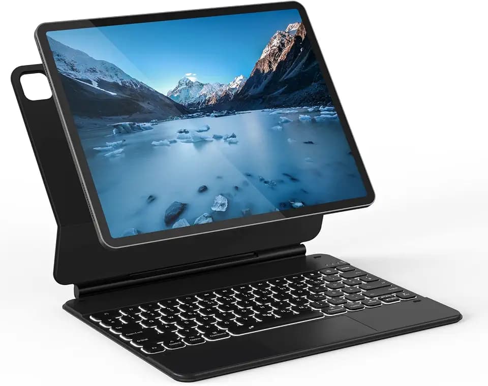 Doohoeek Hülle mit Tastatur Freischwebend 2022, Magic Style Keyboard Case mit Multi-Touch Trackpad & Beleuchtung & QWERTZ für iPad Pro 12.9(6./5./4./3. Gen), Schwarz