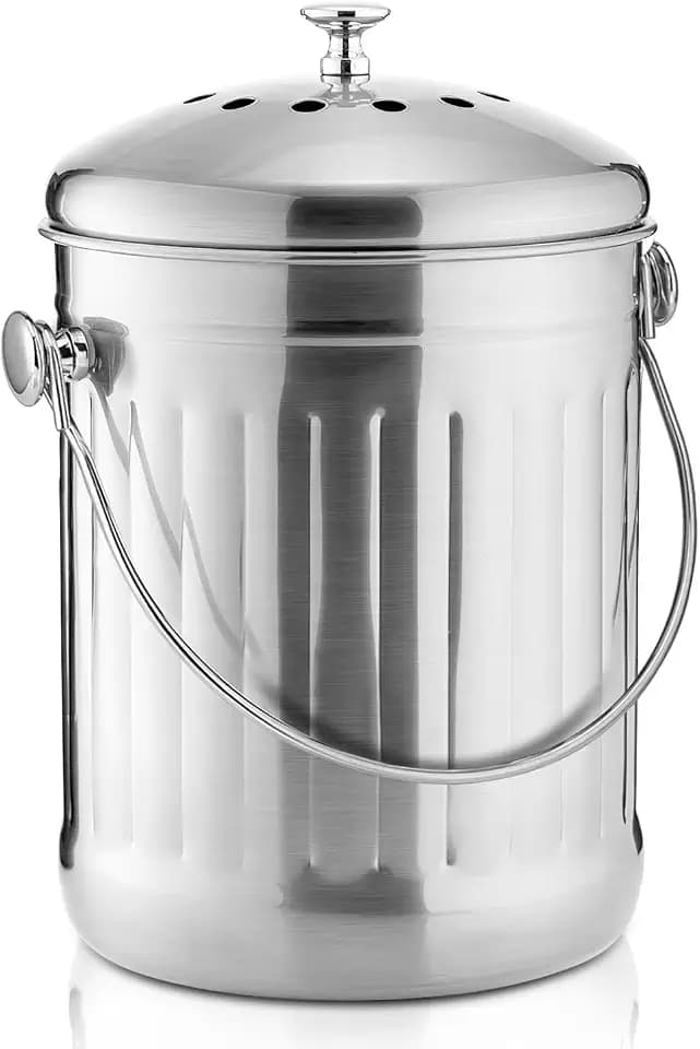 ENLOY Kitchen Countertop Compost Bin 1.3 Gallon, Stainless Steel, Silver